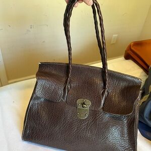 Brown Women’s Leather Handbag with Gold-Tone Lock